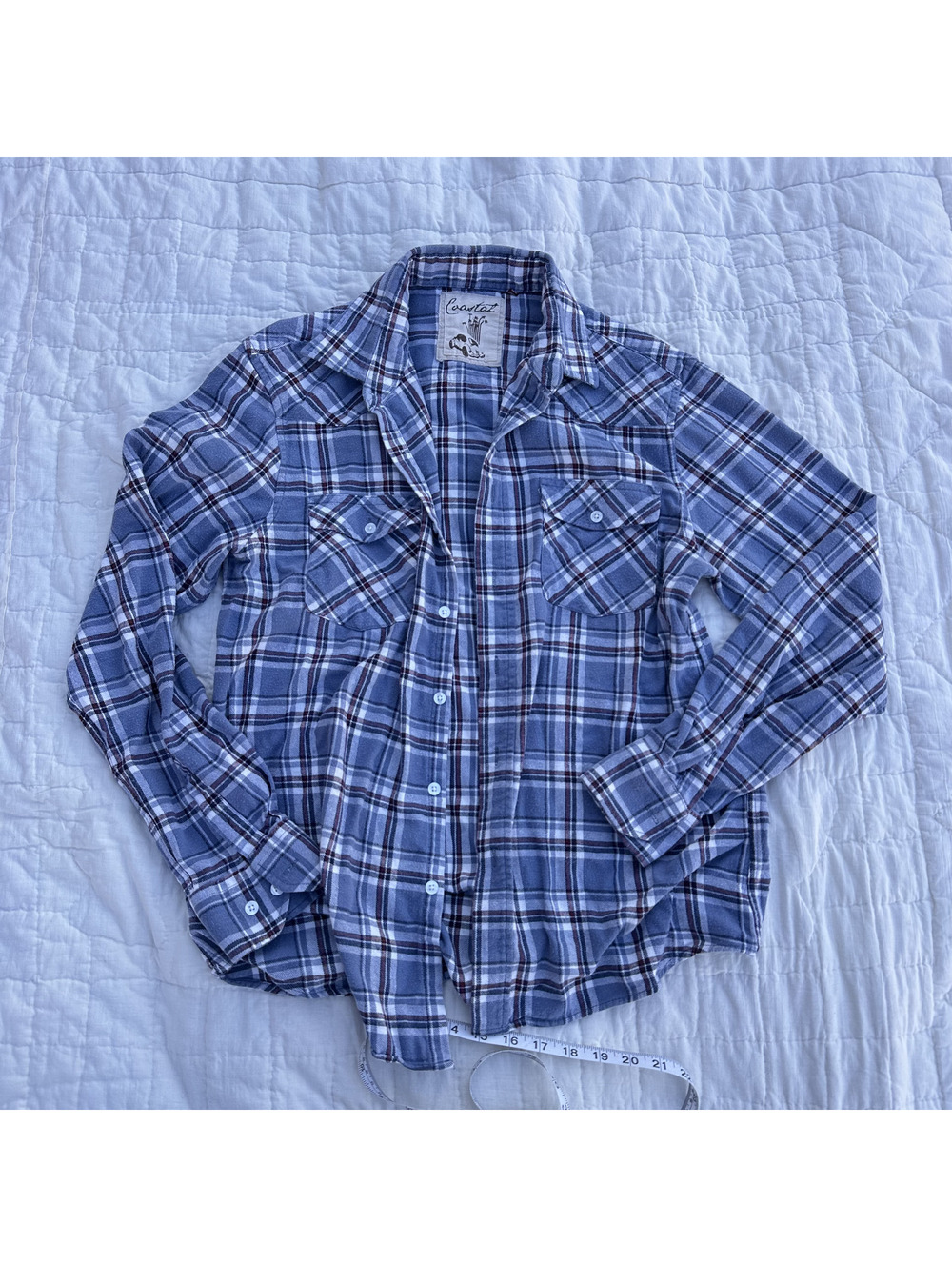 Coastal Men's Blue Plaid Long Sleeve Button Up Shirt